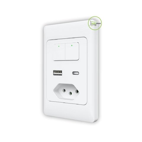 Interruptor com Tomada Inteligente + USB-A e USB-C Tuya 4x2 de Embutir