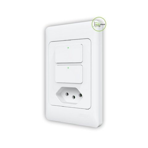 Interruptor 2 Botões com Tomada Inteligente Tuya 4x2 de Embutir agl