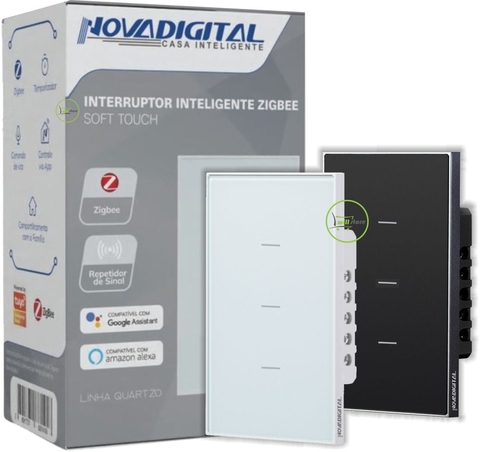 Interruptor Zigbee 4x2 3 Botões Quartzo Soft Touch Novadigital Tuya - comprar online