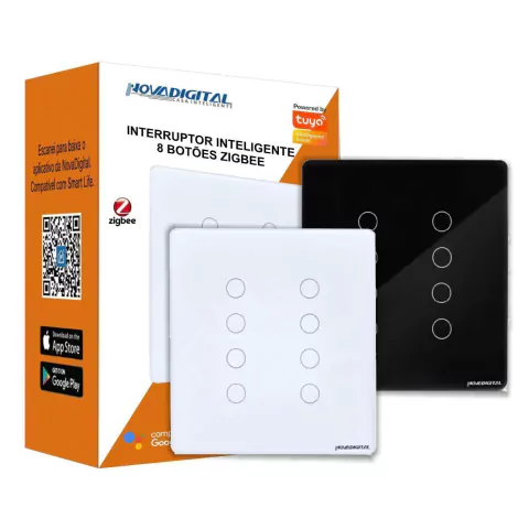 Interruptor Touch Zigbee 4x4 de 8 Botões Mesh