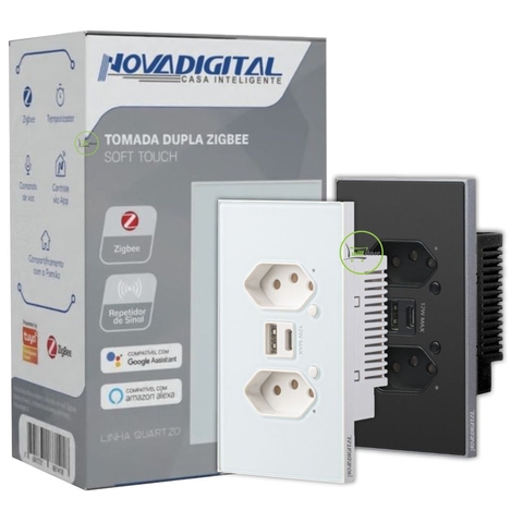 Tomada Dupla Zigbee 4x2 com USB e USB-C Quartzo Soft Touch Novadigital Tuya - comprar online