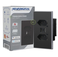 Tomada Dupla Zigbee 4x2 com USB e USB-C Quartzo Soft Touch Novadigital Tuya na internet