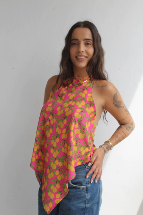 BLUSA LENÇO ESTAMPA LIMÃO ROSA
