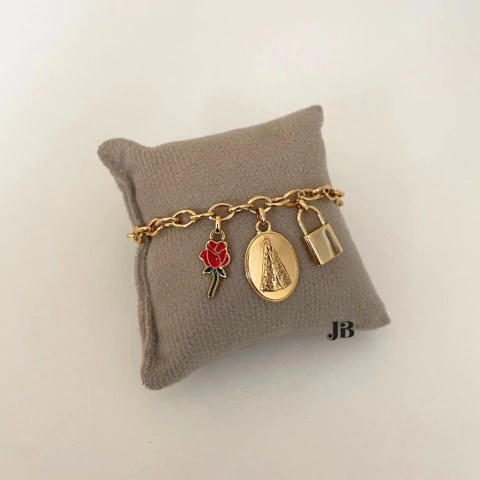 Pulseira Cadeia Consagração Nossa Senhora Cadeado Rosa - loja online