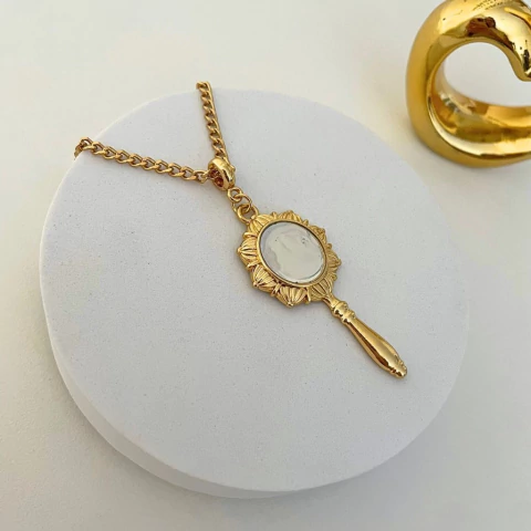 Colar Espelho de Iemanjá Dourado Prateado - Acessórios com personalidade - Loja Joinha Bijoux