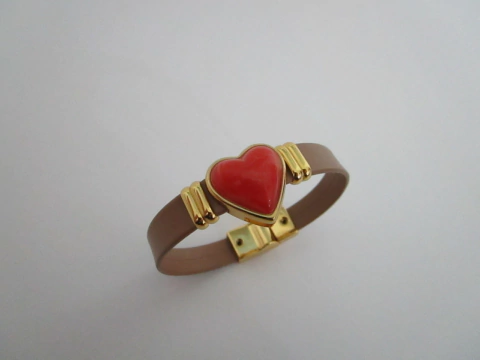 Pulseira De Couro Pedra Natural Coração Ouro na internet
