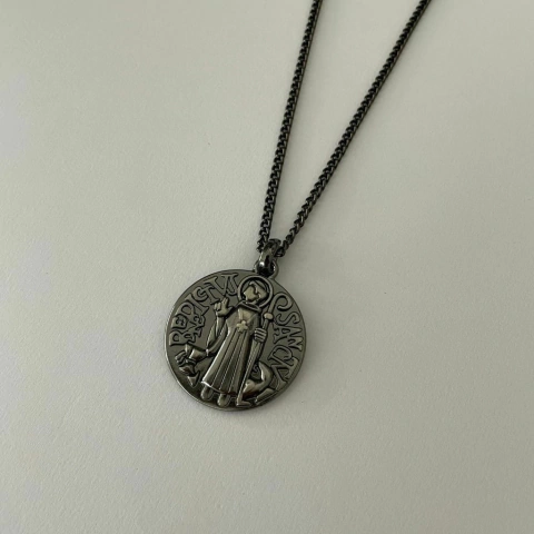 Colar Medalha São Bento Dupla Face Dourado/Grafite - Acessórios com personalidade - Loja Joinha Bijoux