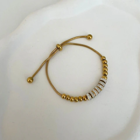 Pulseira Bolinhas Cravejadas Aço Inoxidável - Acessórios com personalidade - Loja Joinha Bijoux