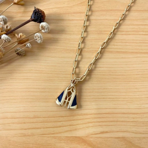 Colar Nossa Senhora Aparecida Manto Azul Dourado