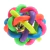 Pelota trenzada de colores brillantes con cascabel, ideal para jugar con perros y gatos.