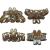 Broches para pelo de metal con diseño de palmera agrietada y ribete plateado, en diferentes ángulos.