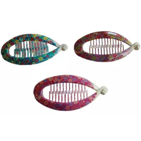 Conjunto de hebillas boca de pez para el cabello de mujer y niñas, en colores variados y con diseño floral.