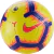 Pelota oficial de fútbol Nike Merlin Premier League de color amarillo con detalles en azul y rojo, con el logo de la liga y de Nike.