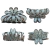 Broches para pelo en forma de palmera agrietada con ribete plateado, vista desde diferentes ángulos.