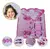 Set de gomitas y hebillas para el cabello en tonos rosas, ideal para niñas.
