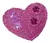 Gomita en forma de corazón color rosa con decoraciones de flores y la palabra "LOVE".