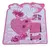 Set de gomitas y hebillas para el cabello en tonos rosas, presentado en forma de corazón con detalles brillantes.
