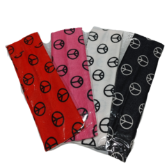 Vinchas bandana de algodón y spandex en colores rojo, rosa, blanco y negro, con símbolo de la paz.