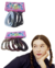 Pack de 6 gomitas de pelo de poliéster en tonos marrones y otros colores, con una mujer pensando al lado.