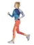 Mujer corriendo con calzas Adidas Climalite en tonos naranja y azul.