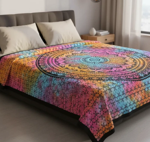 Cubrecama Hindú 2 y 1 1/2 Plazas Manta Mandala India Batik - tienda online