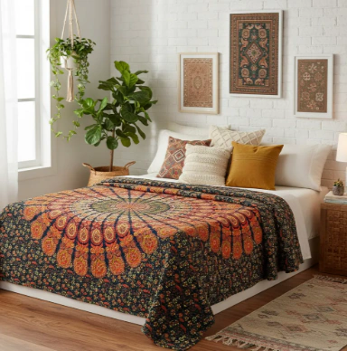 Imagen de Cubrecama Hindú 2 y 1 1/2 Plazas Manta Mandala India Batik