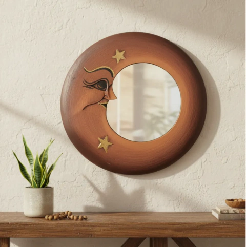 Espejo Indonesia Sol Y Luna 20 Cm. - comprar online