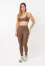 Calça vies lateral coffee c/amarelo