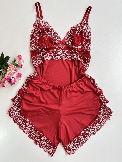 Short Doll Diandra Vermelho com Branco