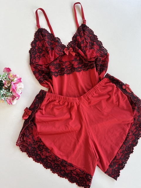 Short Doll Diandra Vermelho com Preto