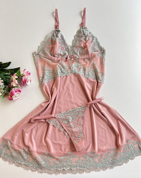 Camisola Com Calcinha Rosa com Verde