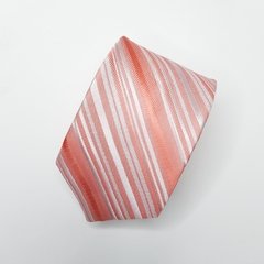 Gravata Semi-Slim Jacquard Listrada Rosa Clara com Branco