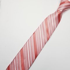 Gravata Semi-Slim Jacquard Listrada Rosa Clara com Branco - comprar online