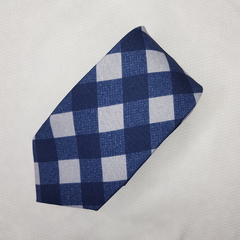 Gravata Semi-Slim Poliester Estampado Xadrez Azul e Azul Calro