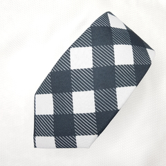 Gravata Semi-Slim Poliester Estampado Xadrez Preto e Branco