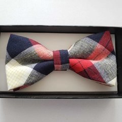 Gravata Borboleta Jacquard Xadrez Azul com Vermelha