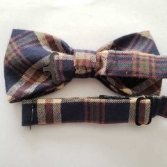Gravata Borboleta Jacquard Xadrez Azul com Marron - comprar online