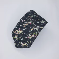 Gravata Semi-Slim Drapeada Preta Floral