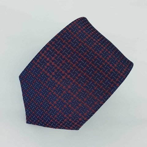 Gravata Semi-Slim Jacquard Azul Escuro com Quadrados
