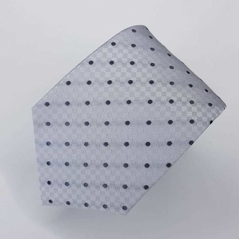 Gravata Semi-Slim Jacquard Cinza Claro com Bolinhas