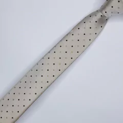 Gravata Slim Jacquard Bege com Bolinhas - comprar online