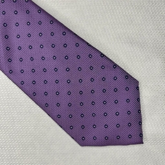 Gravata Semi-Slim Jacquard Trabalhada Lilás com Qudradinhio Azul e Branco - comprar online