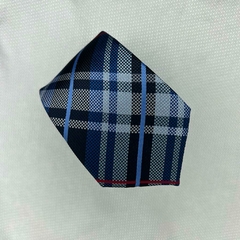 Gravata Semi-Slim Jacquard Xadrez Azul