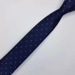 Gravata Slim Jacquard Azul Marinho com Bolinhas - comprar online