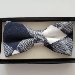 Gravata Borboleta Jacquard Xadez Azul com Branco