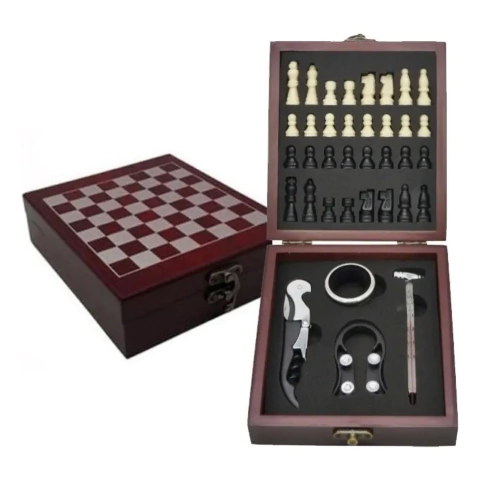 SET ACCESORIO VINO CON JUEGO DE X AJEDREZ