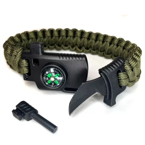 PULSERA PARACORD MULTIUSO BRUJULA SILBATO NAVAJA PEDERNAL