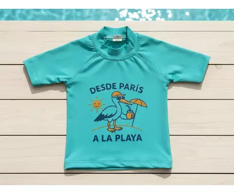 Remera Malla Aqua Uv Mangas Cortas Niños Bebes