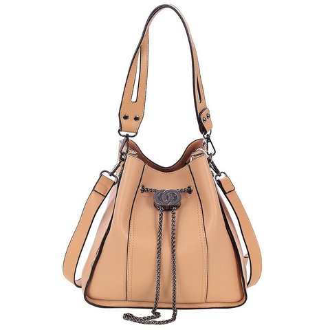 Bolsa Feminina Bucket Luxo em Couro Pu, Detalhes de Correntes Com Pingente Perfeita Para Festa