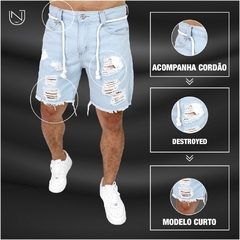 Bermuda Jeans Masculina Curta Rasgada
